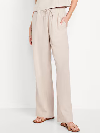 High-Waisted Linen-Blend Straight Pants | Old Navy (US)