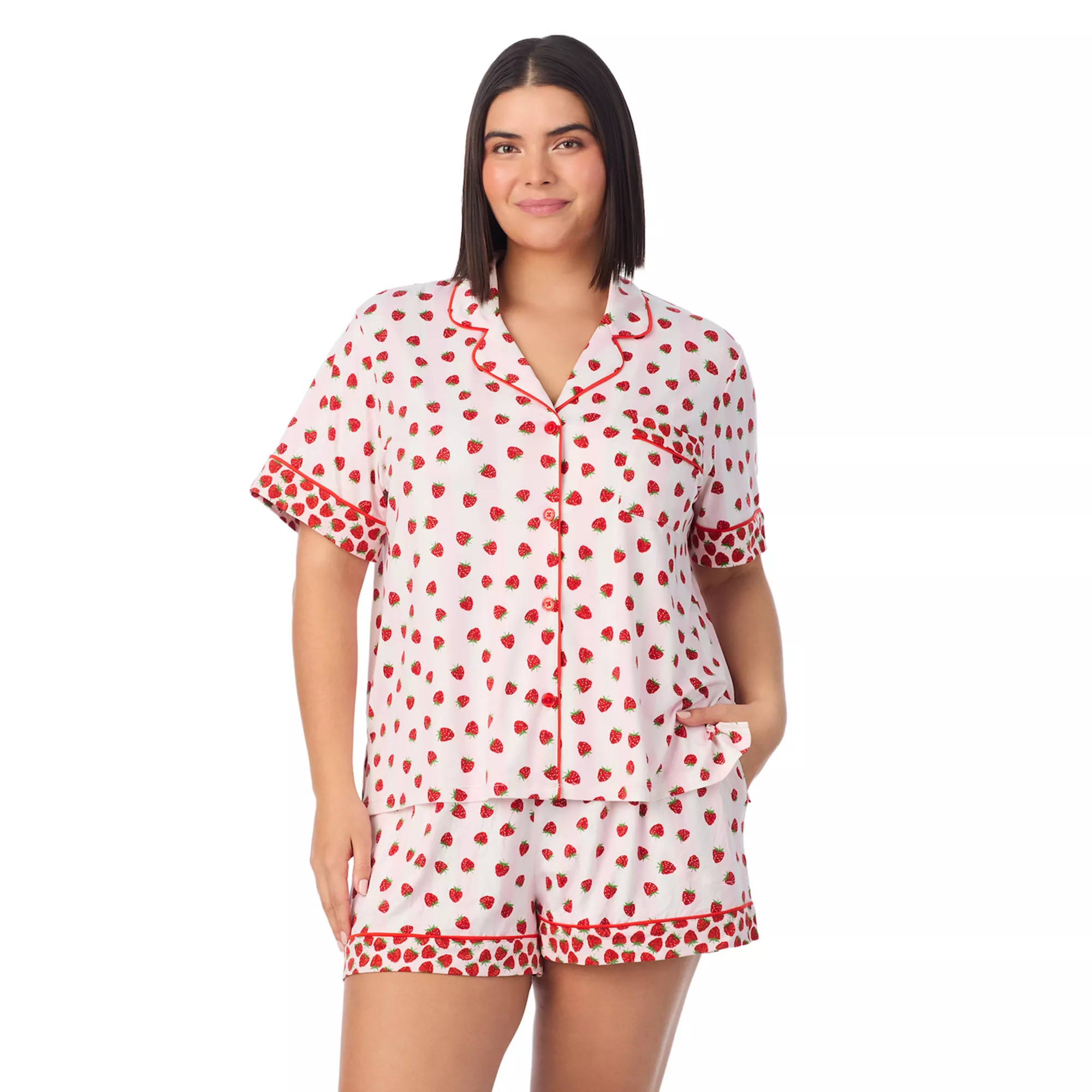 Plus Size Beauty Sleep Social 2-Piece Notch Pajama Top & Pajama Shorts Set | Kohl's