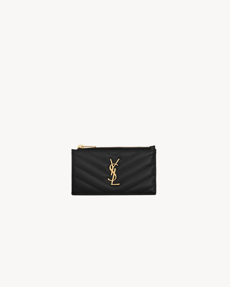 monogram fragments zippered card case in grain de poudre embossed leather | Saint Laurent Inc. (Global)