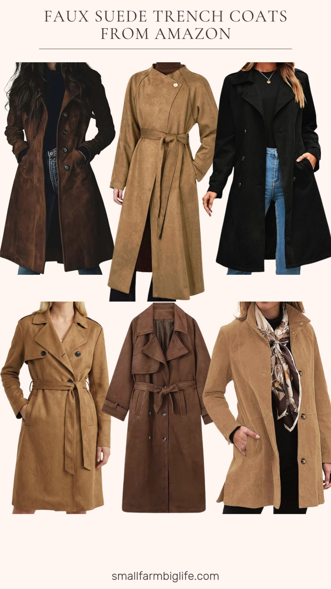 Amazon faux suede trench coats are that winter layering piece 🤎🖤 From black, brown, tan, and camel to classic belted silhouettes, these look way more expensive than they are. Easy to dress up or down and perfect for everyday outfits you’ll wear on repeat. 

 #LTKOver40 #LTKFindsUnder100 #LTKWorkwear