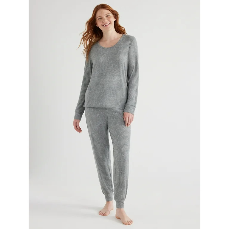 Joyspun Women’s Ribbed Top and Pants Pajama Set, Sizes S-3X | Walmart (US)