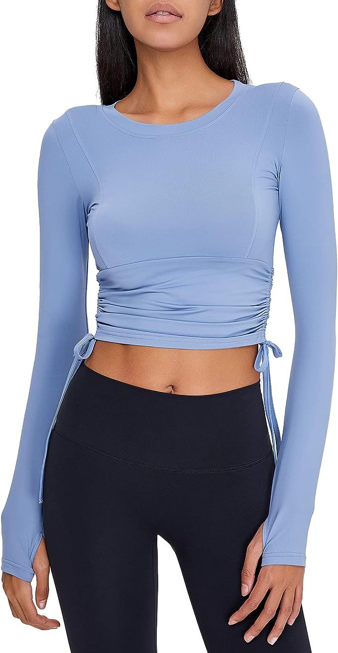 Yaluntalun Long Sleeve Workout Tops for Women Athletic Shirts Yoga Gym Clothes with Thumb Holes | Amazon (US)
