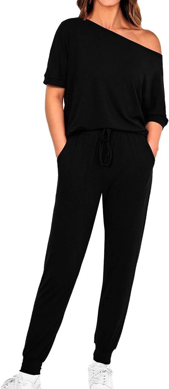 Zenlonr Women Summer 2 Piece Outfits 2024 Off Shoulder Short Sleeve Tops Elastic Waist Drawstring... | Amazon (US)