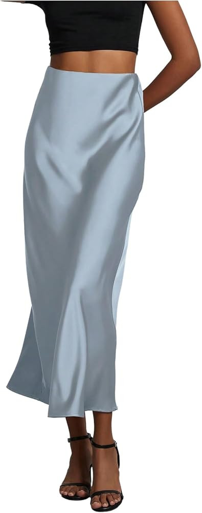 SHENHE Women's Satin Maxi Skirts High Waisted A Line Long Skirts Elegant Office Skirts | Amazon (US)