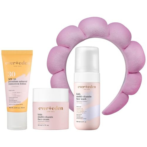 Evereden Kids Skincare Bundle: 1-2-3 Routine with Multi-Vitamin Peach Face Wash, Cream, SPF 30 & Spa Headband – Gentle, Nourishing Skincare & Fun Hair Management for Kids – Perfect for Daily Care | Amazon (US)