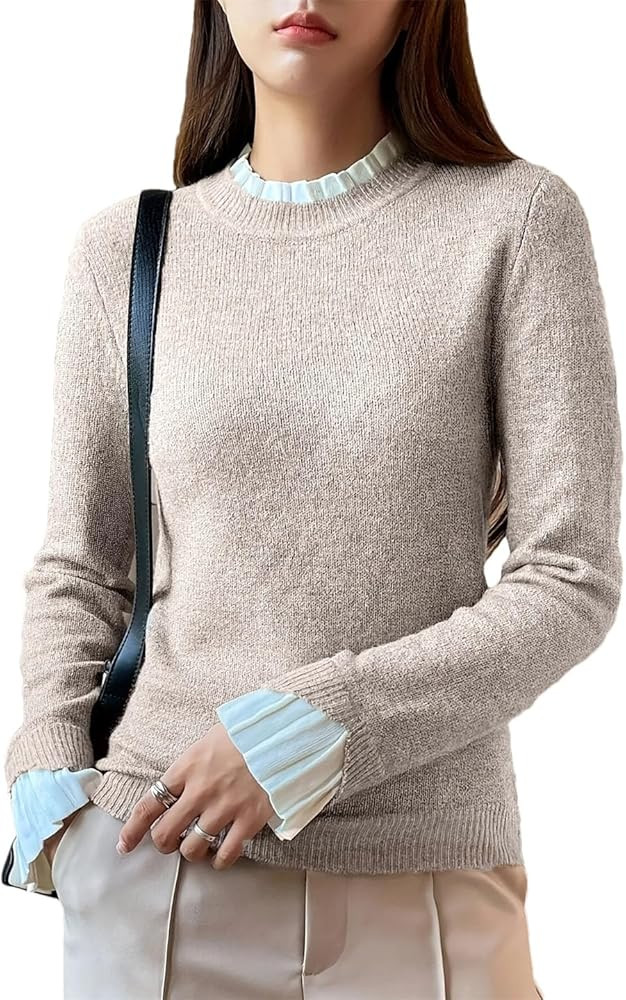 Women Sweater O-Neck Button Pullovers Basic Sweaters for Pullover Slim Solid Color Tops | Amazon (US)