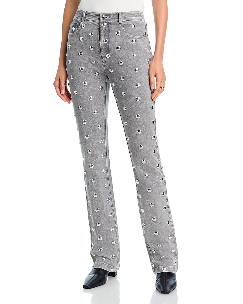 Cinq a Sept Sammy Studded High-Rise Denim Jeans in Lune/Silver | Bloomingdale's (US)