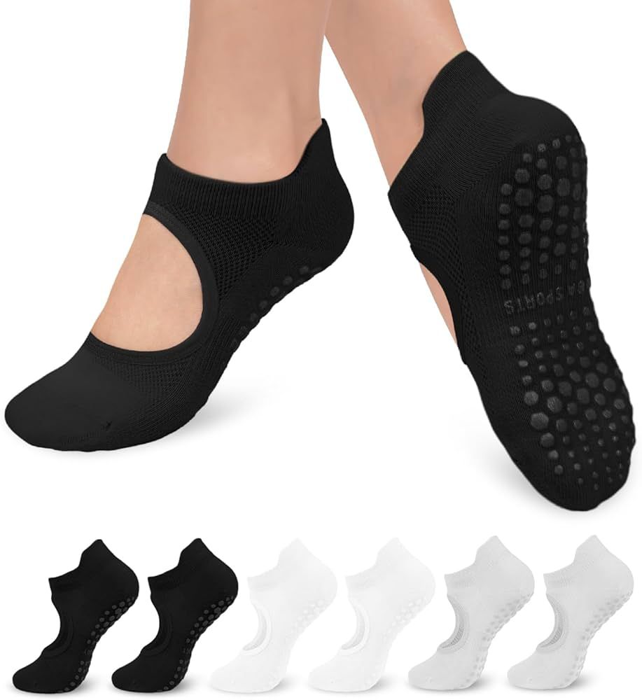 6 Pairs Grip Pilates Socks for Women, Non-slip Yoga Athletic Socks for Barre Ballet Barefoot Work... | Amazon (US)