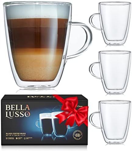 Glass Coffee Mugs - Double Wall Insulated Cups - Large Glasses Set of 4, 12 oz - Premium Gift Box... | Amazon (US)
