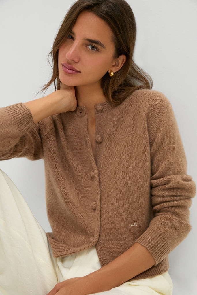 Mocha Cashmere Knot Button Phoebe Cardigan | Tuckernuck (US)