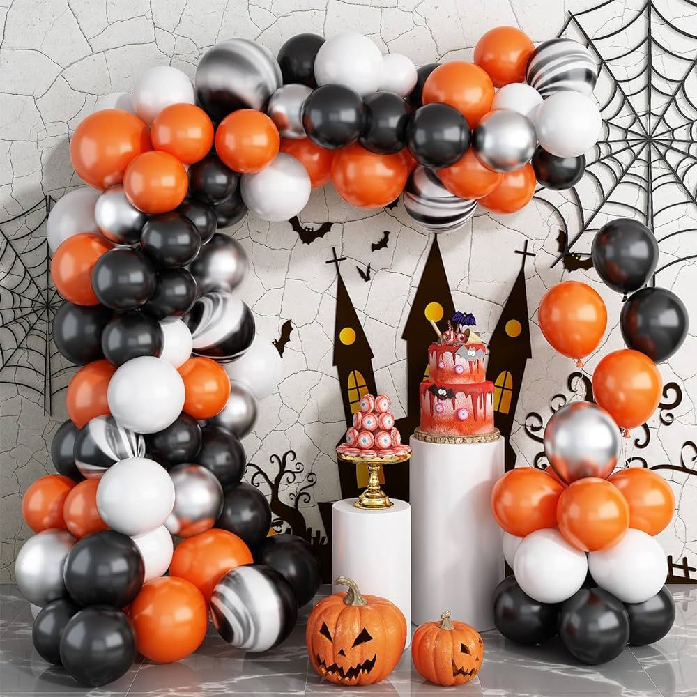 Black Orange and Silver Balloon Garland Arch Kit, Black Orange White Metallic Silver with Agate B... | Amazon (US)