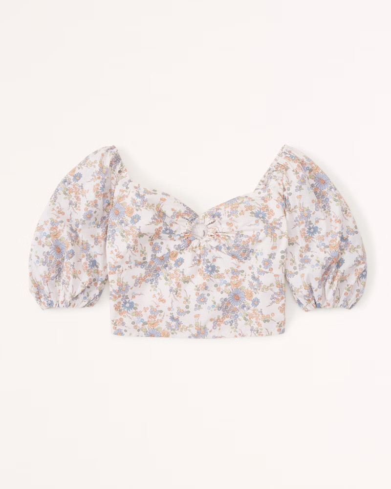 Puff Sleeve Poplin O-Ring Top | Abercrombie & Fitch (US)