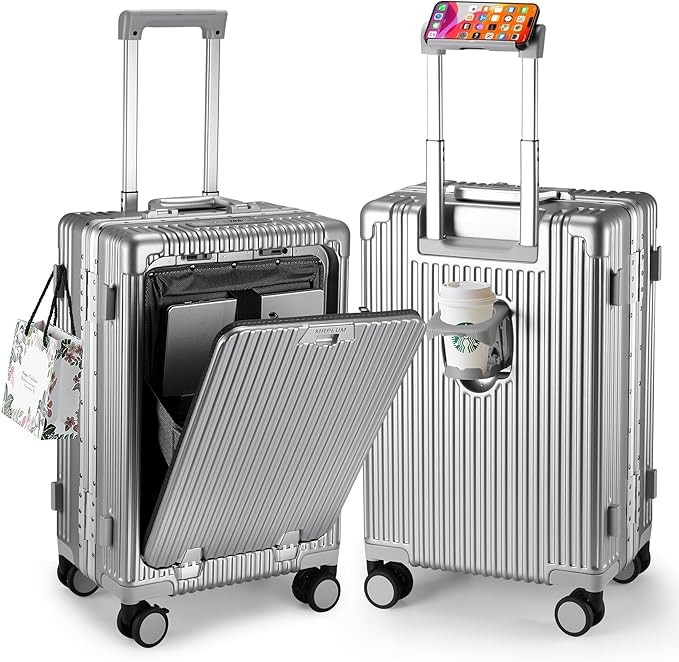 MRPLUM Front Pocket Carry On Luggage,Aluminum Frame PC Hardside Spinner Wheel Suitcase with TSA L... | Amazon (US)