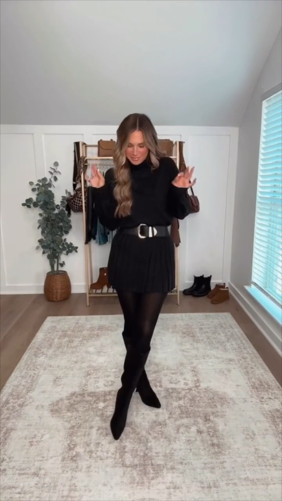 The best combo on the internet right now, the cutest matching pleated skirt sweater set & the BEST rip, snag and tear resistant tights perfect for the season, because no one wants to be in a cute outfit with a run in their tights!  I’m 5’6 139lbs in a small black sweater and skirt set, s/m black tights, boots run tts  

 #LTKHoliday #LTKootd #LTKFindsUnder100