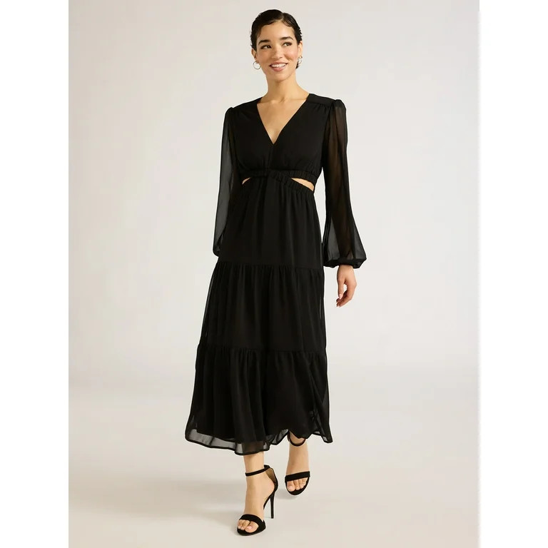 Sofia Jeans Women's and Women's Plus Size Cutout Maxi Dress with Long Sleeves, Above Ankle Length... | Walmart (US)