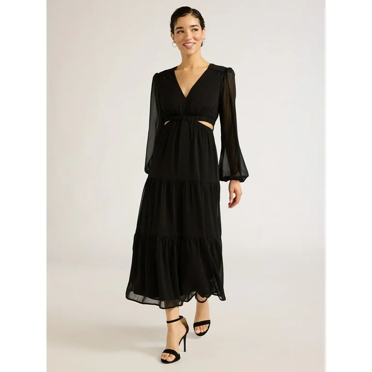 Sofia Jeans Women's and Women's Plus Size Cutout Maxi Dress with Long Sleeves, Above Ankle Length... | Walmart (US)