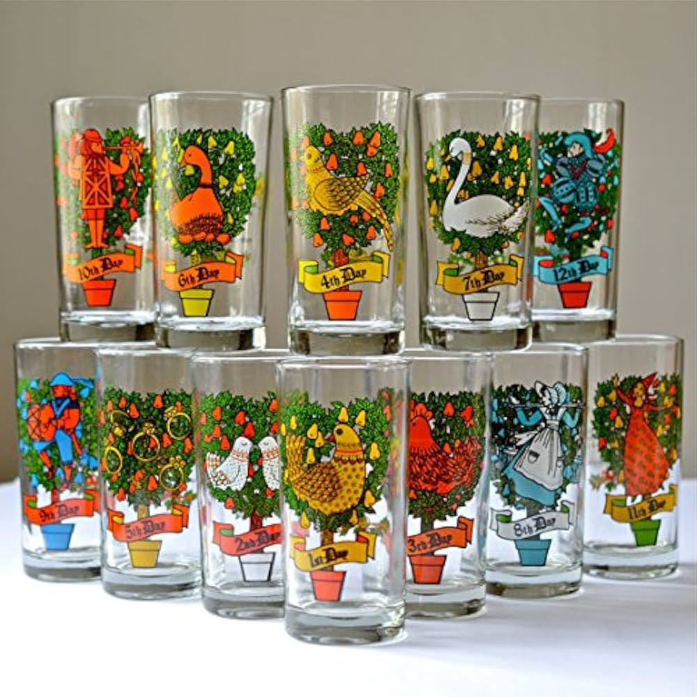 Birsppy Vintage Indiana Glass Twelve Days of Christmas Complete 12 Glass Set | Amazon (US)