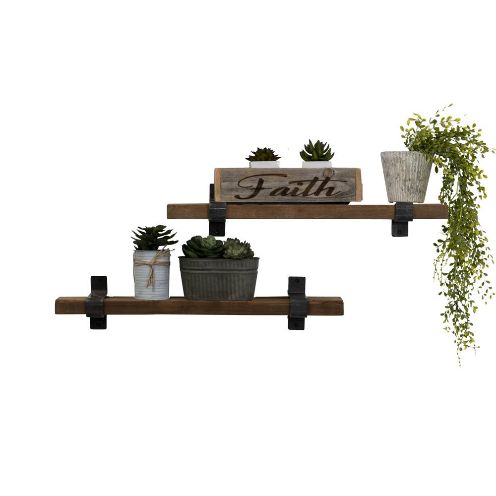 Del Hutson Designs Industrial Grace 6 in. x 36 in. x 6 in. Walnut Pine Wood Floating Decorative Wall | The Home Depot