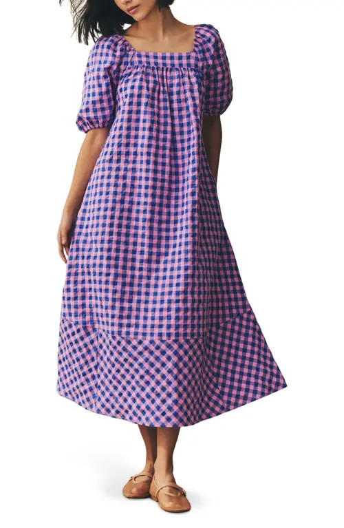 NEXT Gingham Puff Sleeve Seersucker Dress in Purple at Nordstrom, Size 4 Us | Nordstrom