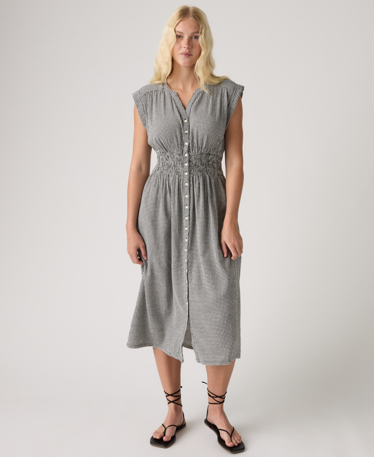 Levi's Women's Beatrice Button-Front Midi Dress - Patricia Check Anthracite Night | Macy's