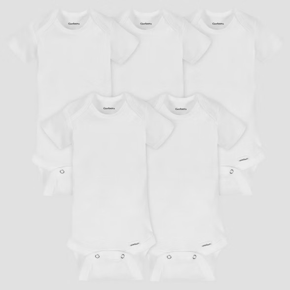 Gerber Baby Organic Cotton 5pk Organic Short Sleeve Onesies White | Target