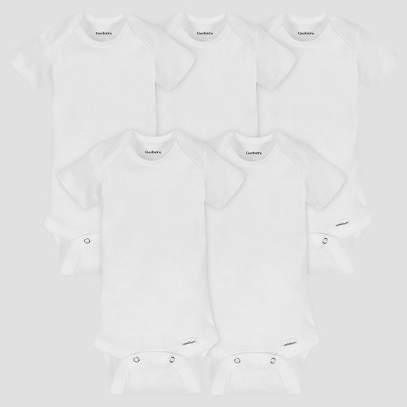 Gerber Baby Organic Cotton 5pk Organic Short Sleeve Onesies White | Target