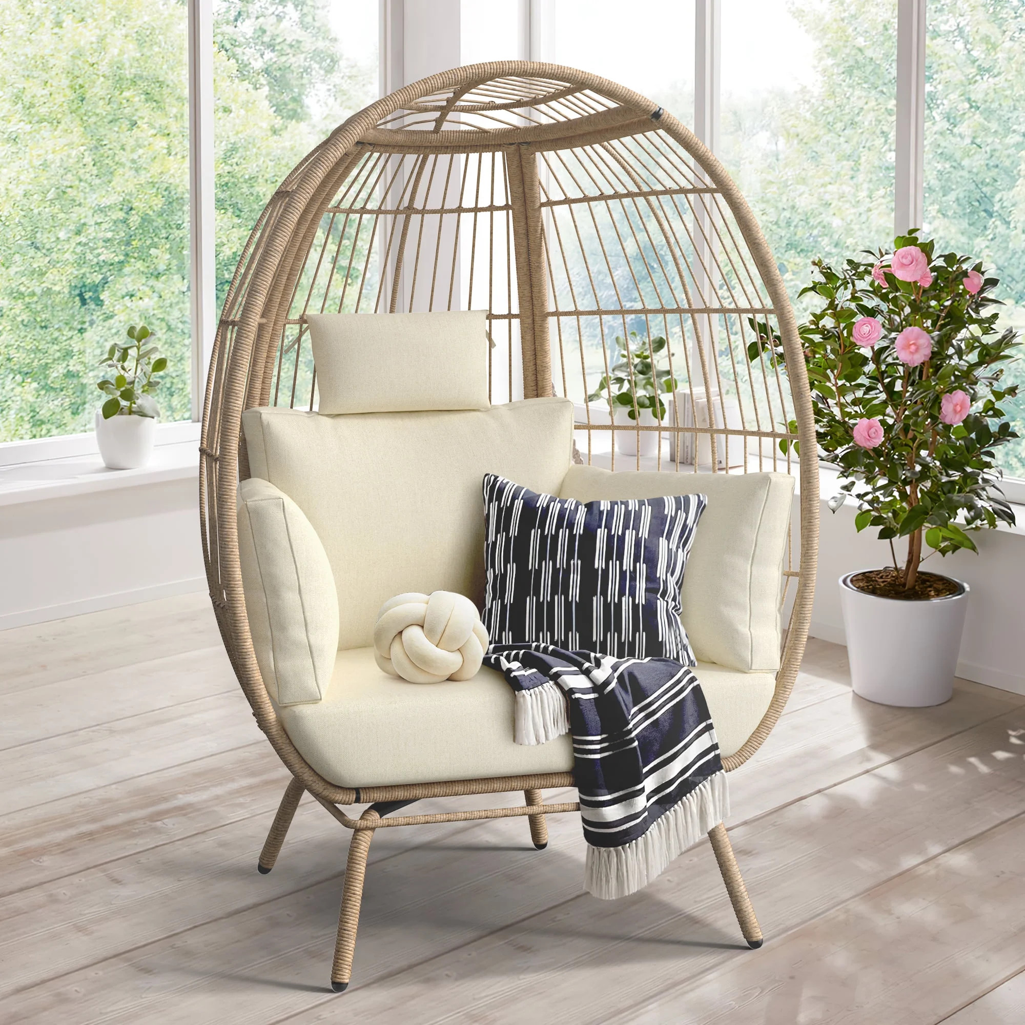 DWVO Silla Tipo Huevo de Mimbre, Tumbona Interior y Exterior de Gran Tamaño para Patio, Patio Tr... | Walmart (US)