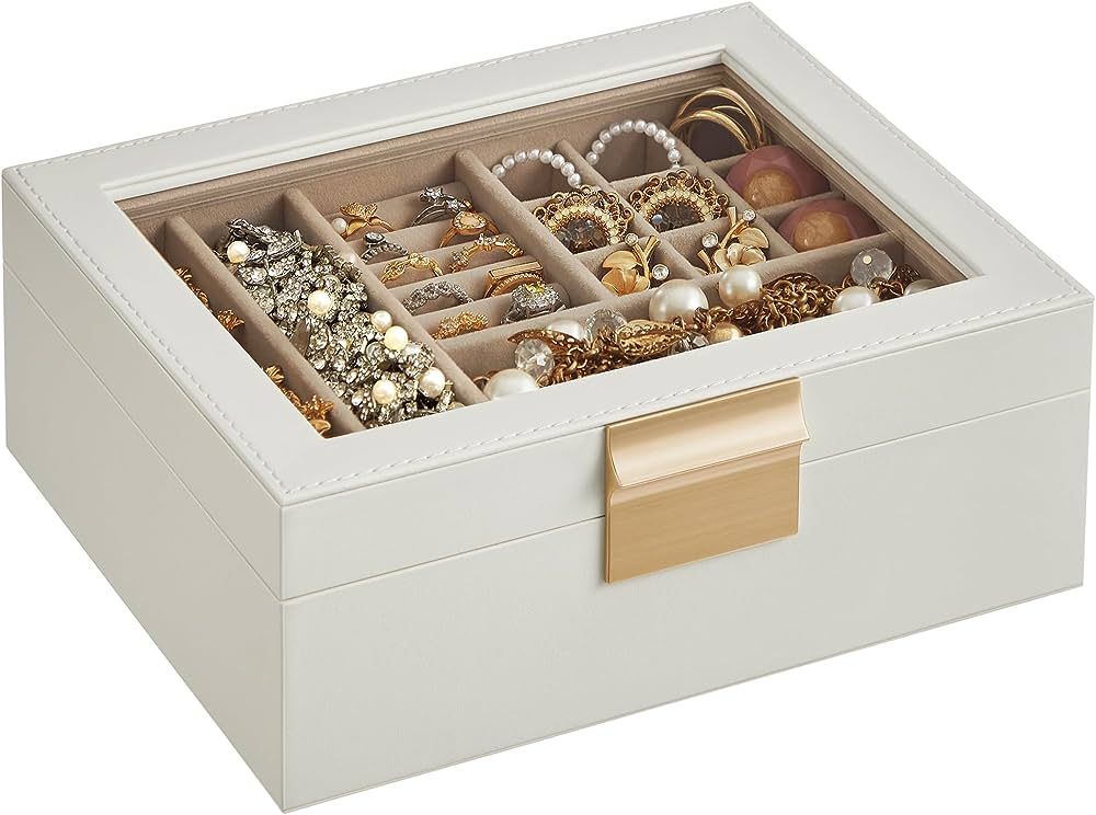 SONGMICS Jewelry Box with Glass Lid, 2-Layer Jewelry Organizer with Removable Tray, Jewelry Stora... | Amazon (US)
