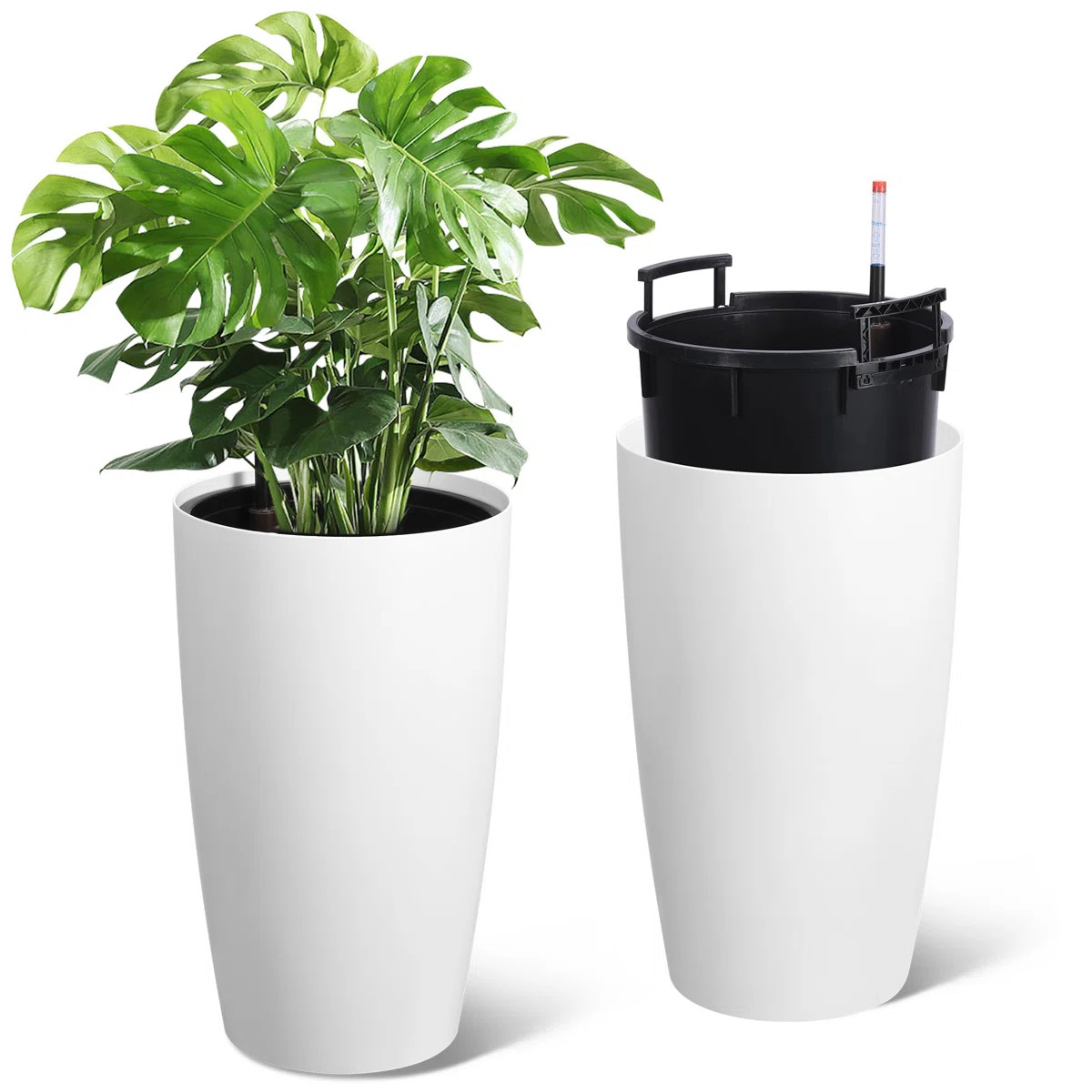 22 in 2 Pcs White Tall Planter Large Planters for Outdoor Indoor Plants with Water Level Monitor ... | Wayfair North America