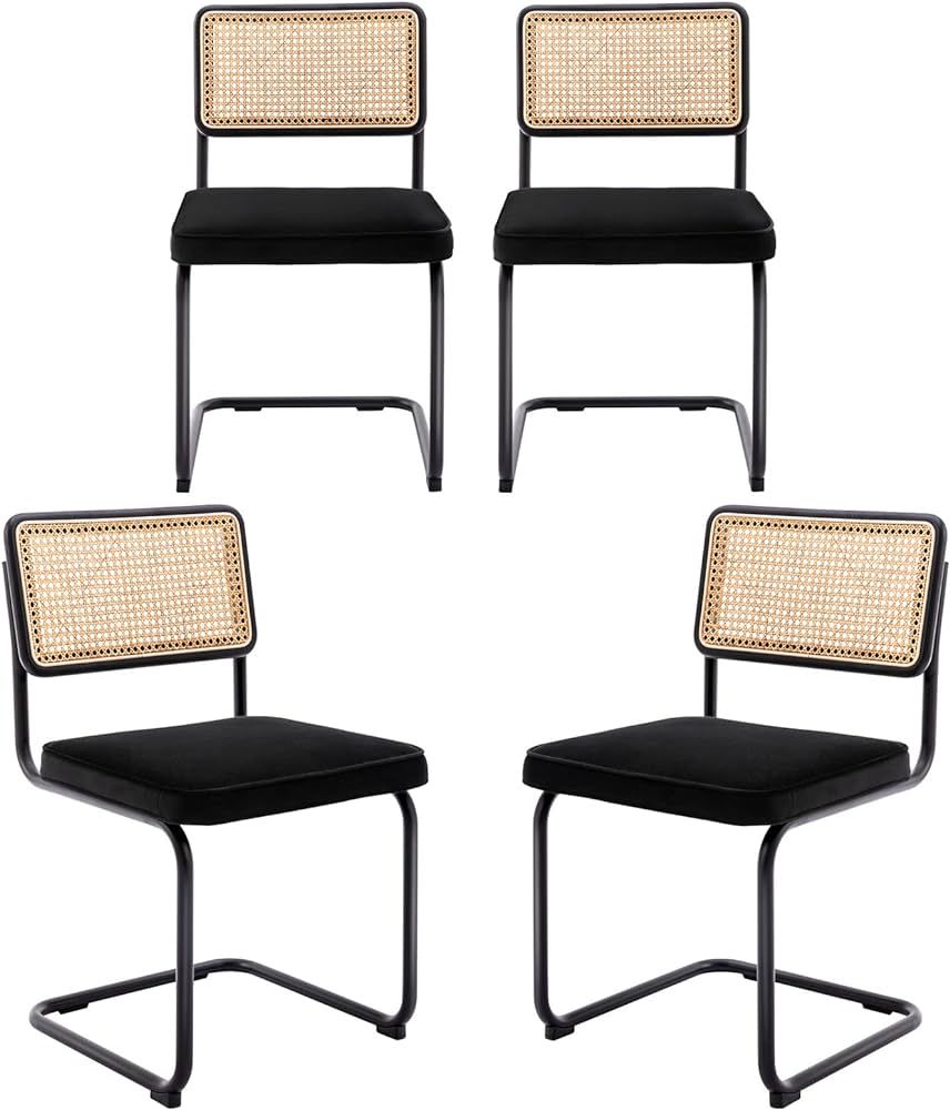Zesthouse Dining Chairs 4pcs, Velvet Side Chairs Rattan Chairs with Cane Back & Stainless Chrome ... | Amazon (US)