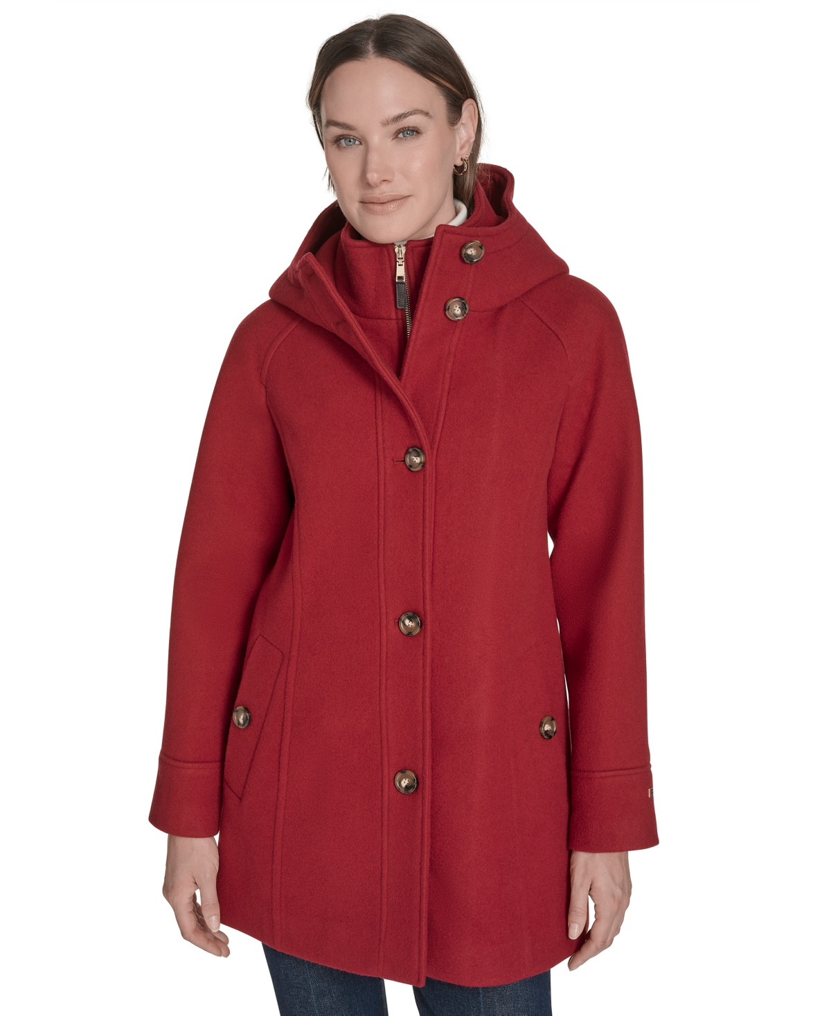Tommy Hilfiger Women's Hooded Button-Front Coat, Created for Macy's - Red | Macy's