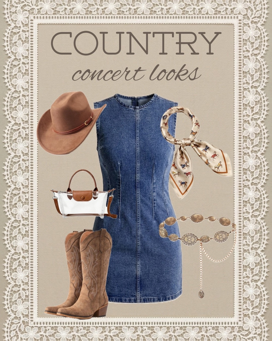 Ready for stadium lights and country nights ✨🤠 

This denim mini dress is the ultimate base for a concert look—just add western boots, a concho belt, and a clear bag that actually passes the venue security check!

#concertstyle #westernfashion #clearbagpolicy #denimdress