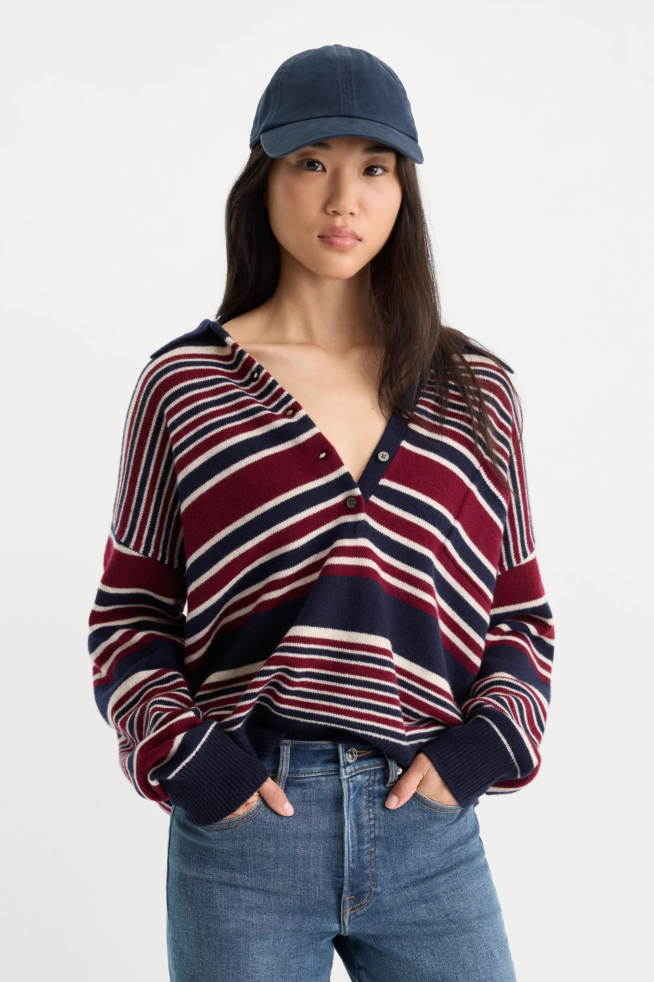 THE OVERSIZED RUGBY SWEATER | MULTI STRIPE | Good American