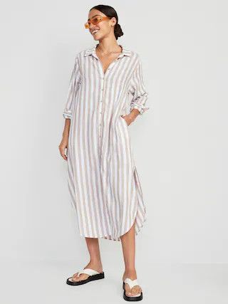Long-Sleeve Linen-Blend Shirt Dress for Women | Old Navy (US)