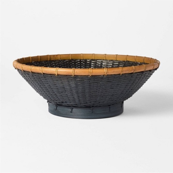 STUDIO MCGEE NWT round bamboo decorative woven bowl -slate black -15.75” | Poshmark