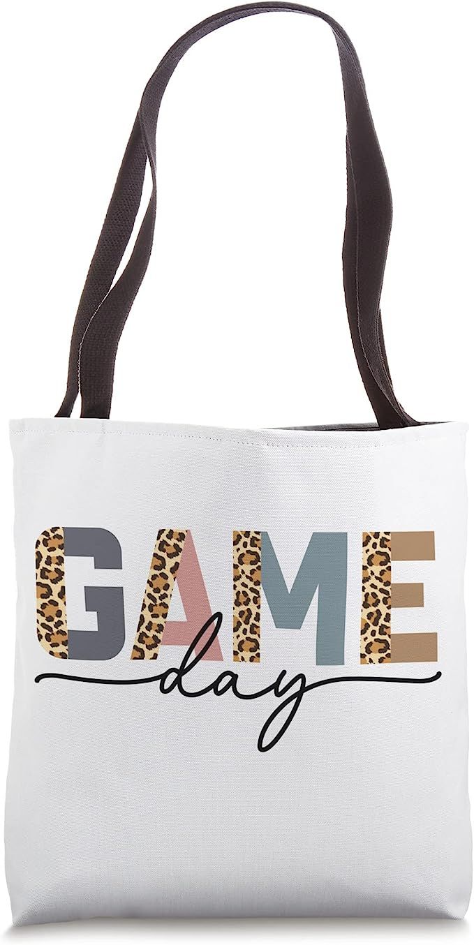 Game Day Half Leopard Print Sports Soccer Football Mom Tote Bag | Amazon (US)