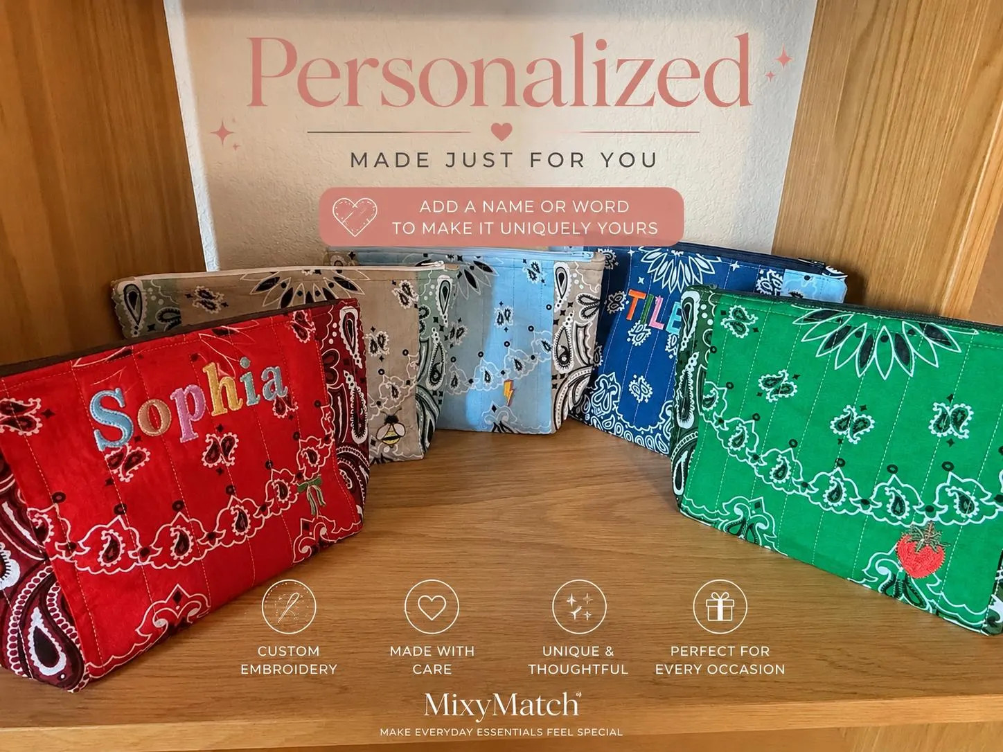 Personalized Quilted Bandana Zipper Pouch, Custom Name Makeup Bag | Etsy (Global)