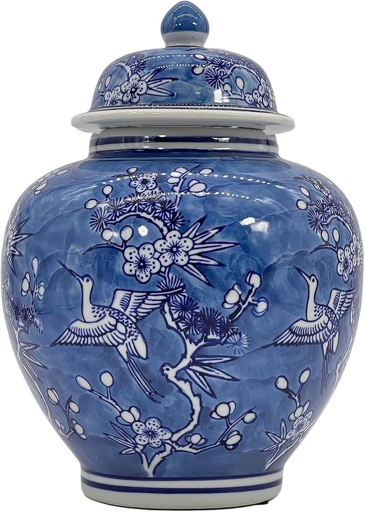 Galt International Blue and White Floral Crane Chinoiserie Ginger Jar 10" with Lid - Ginger Jar, ... | Amazon (US)