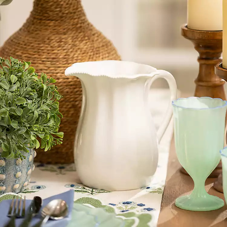 White Wavy Beaded Pitcher | Kirklands