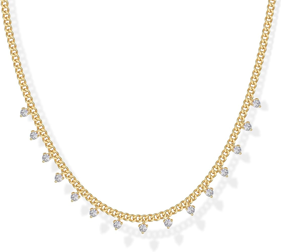 PAVOI 14K Gold Plated Station Necklace | Simulated Diamond BTY Necklace | Womens CZ Chain Necklac... | Amazon (US)