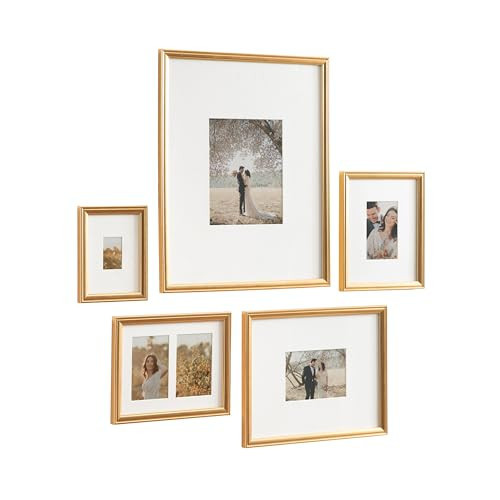 Kate and Laurel Adlynn Traditional Picture Frame Set, Set of 5, Varying Sizes, Gold, Vintage Wall Frame Set Collection with Hanging Template for Gallery Wall Picture Frame Display | Amazon (US)