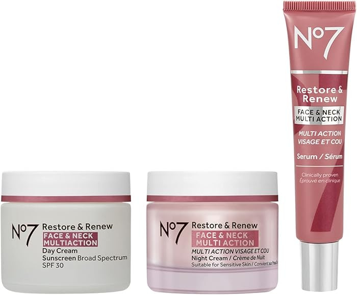 No7 Restore & Renew Face & Neck Multi Action Skincare System - SPF 30 Day Cream with Vitamin C & ... | Amazon (US)