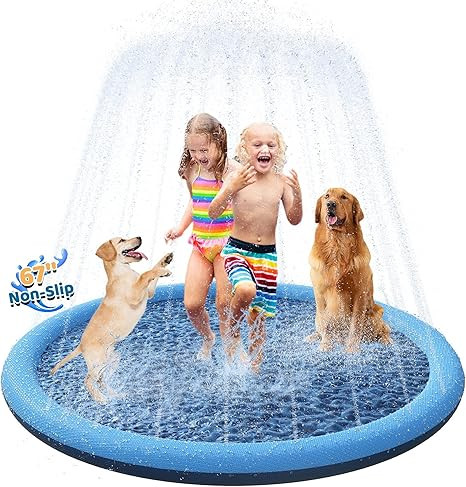 YAUNGEL Splash Pad for Dogs, 67in Non Slip Splash Pad Sprinkler for Kids Thickened Durable Dog Po... | Amazon (US)