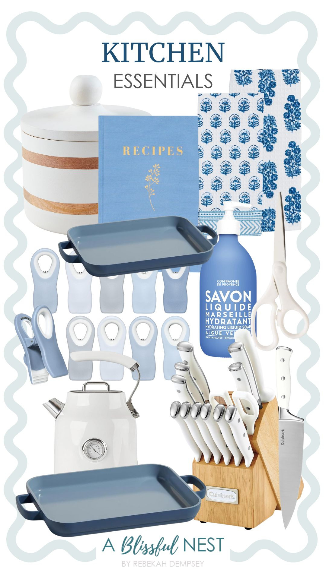 These Amazon kitchen essentials make daily routines feel so much smoother. Shop them here.
recipe book, Our Place mini griddle pan, bag clips, Mud Pie wood strap canisters, Cuisinart 15-piece knife set, Haden Dorset electric kettle, liquid soap, blue block towels, precision scissors. 

 #LTKHome