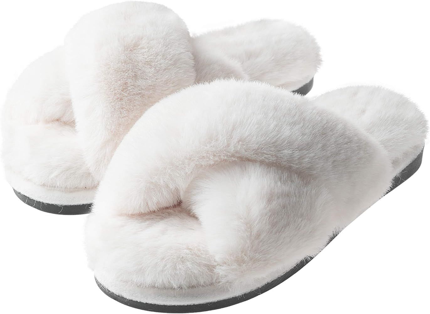 Women's fuzzy slippers, Slippers for Women Fluffy Furry Fur House Shoes, plush house slippers Mem... | Amazon (UK)