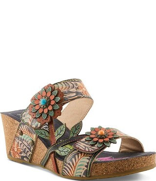 Moai Leather Floral Ornamented Wedge Slide Sandals | Dillard's