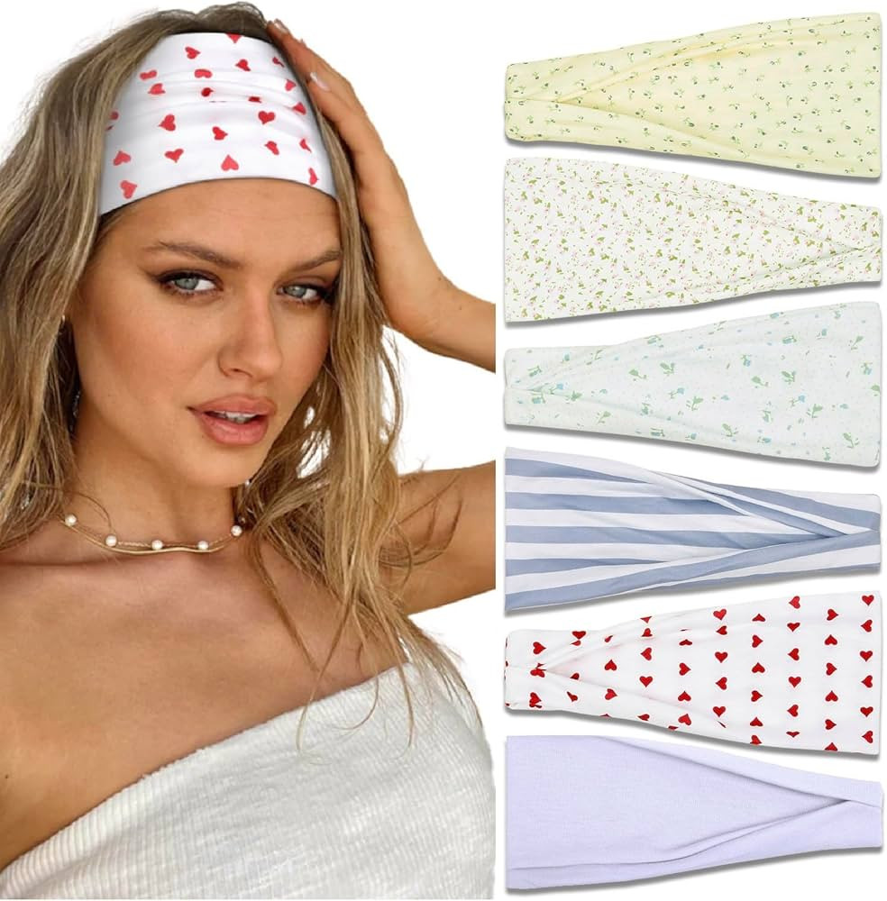 Trendy Floral Headbands for Women - Non-Slip Stretchy Sweat Bands for Yoga, Workout, and Everyday... | Amazon (US)