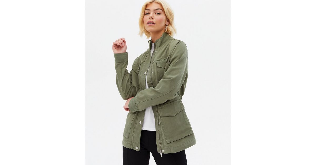 Khaki 4 Pocket High Neck Shacket
						
						Add to Saved Items
						Remove from Saved Items | New Look (UK)