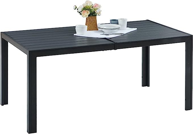 VICLLAX Rectangle Outdoor Dining Table for 6, All Weather Metal Steel Slat Patio Table with Wood-... | Amazon (US)