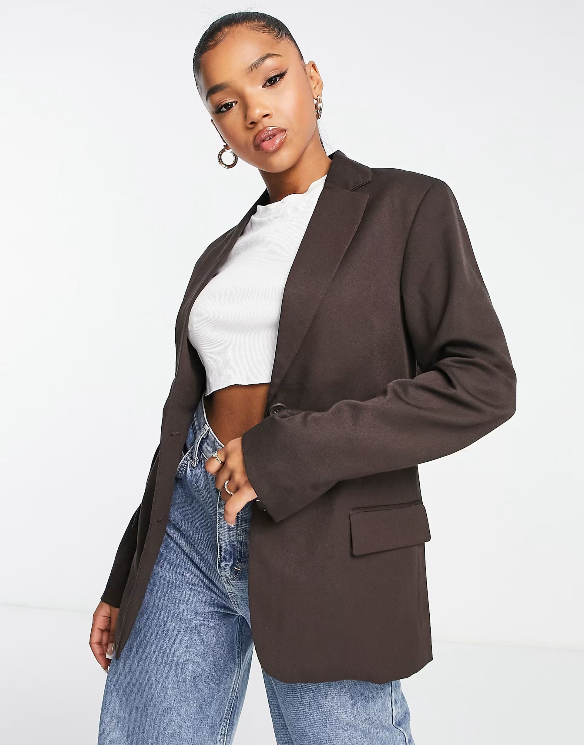 Monki oversized relaxed blazer in dark brown - part of a set | ASOS (Global)